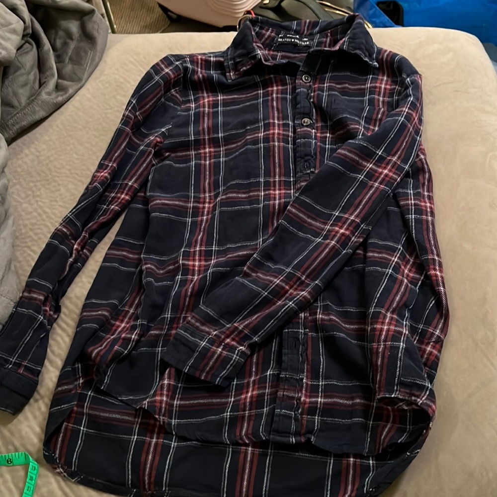 Brandy Melville navy blue and red plaid flannel shirt one size